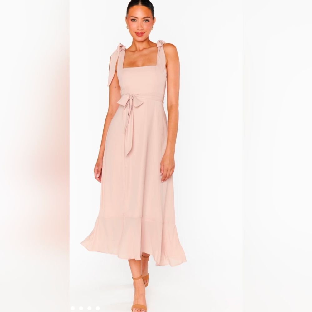 Show Me Your Mumu Claire Midi Dress Show Me The Ring Crisp Champagne NWT Size S